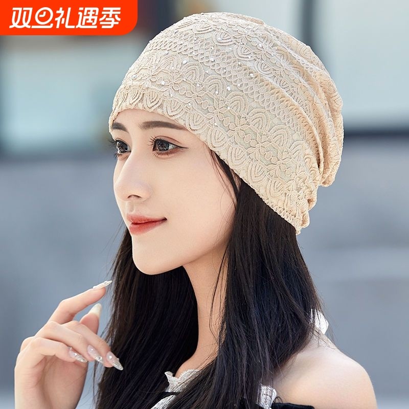 女中老年遮白发头饰包头帽头巾帽蕾丝薄款透气堆堆帽光头帽坐月子