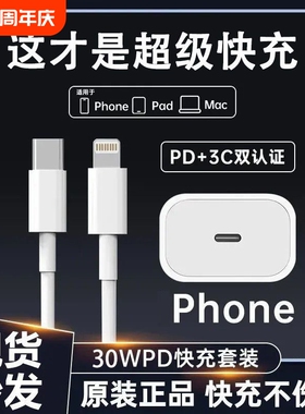 适用苹果30W快充iphone14原装充电器头17pro数据线15/16/13/12/11/8p插头手机plusxr快充PD套装max速冲20W