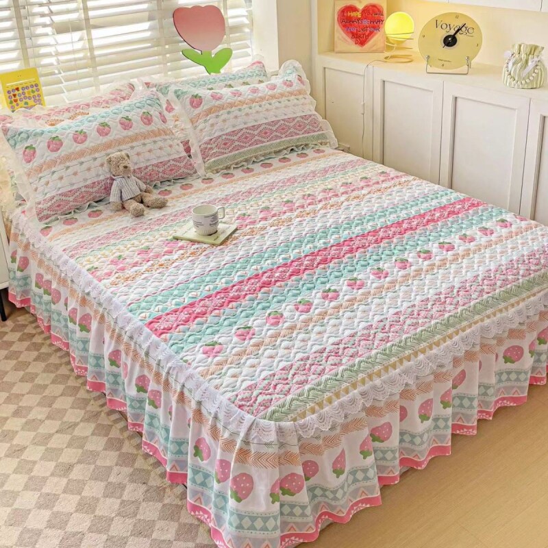 加厚夹棉防滑韩版床裙蕾丝床罩单件席梦思保护罩床垫罩四季公主风