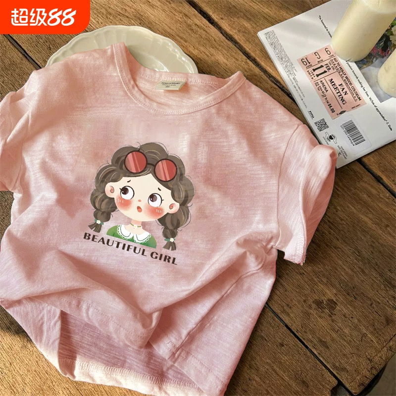 可爱女孩纯棉短袖T恤夏季新款中大儿童宽松半袖女童白色上衣服12