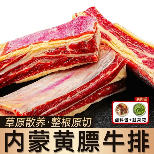 黄膘牛排内蒙古新鲜带肉牛肋排条原切牛肉冷冻黄标牛排骨生鲜