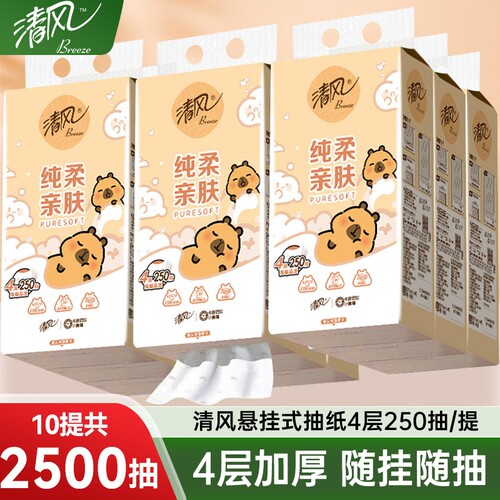 清风悬挂式抽纸4层250抽10提