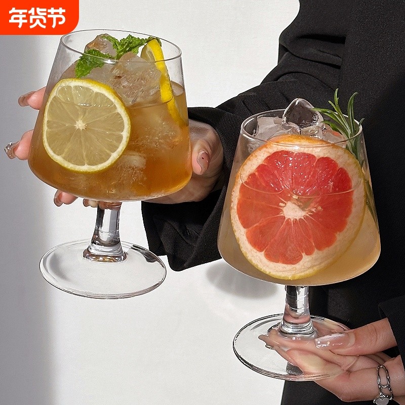 ins高脚玻璃杯网红水果茶杯餐厅果汁气泡水杯白兰地杯冷饮料杯子,餐饮具,玻璃杯,淘宝优惠券,粉丝福利购,淘宝优惠卷