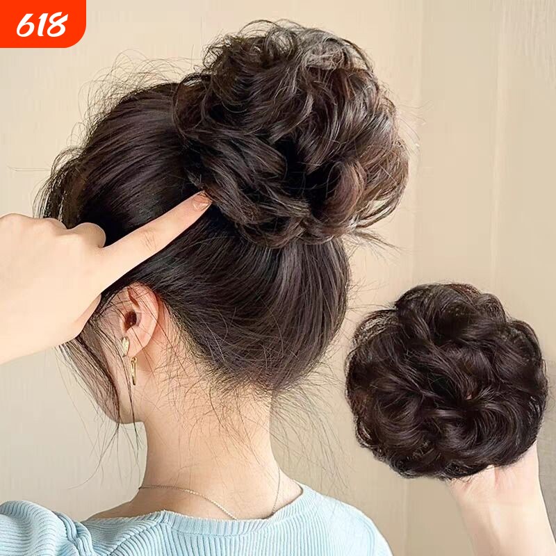 假发发圈真发丸子头盘发后脑勺发包蓬松花苞头新娘低扎丸子卷发圈