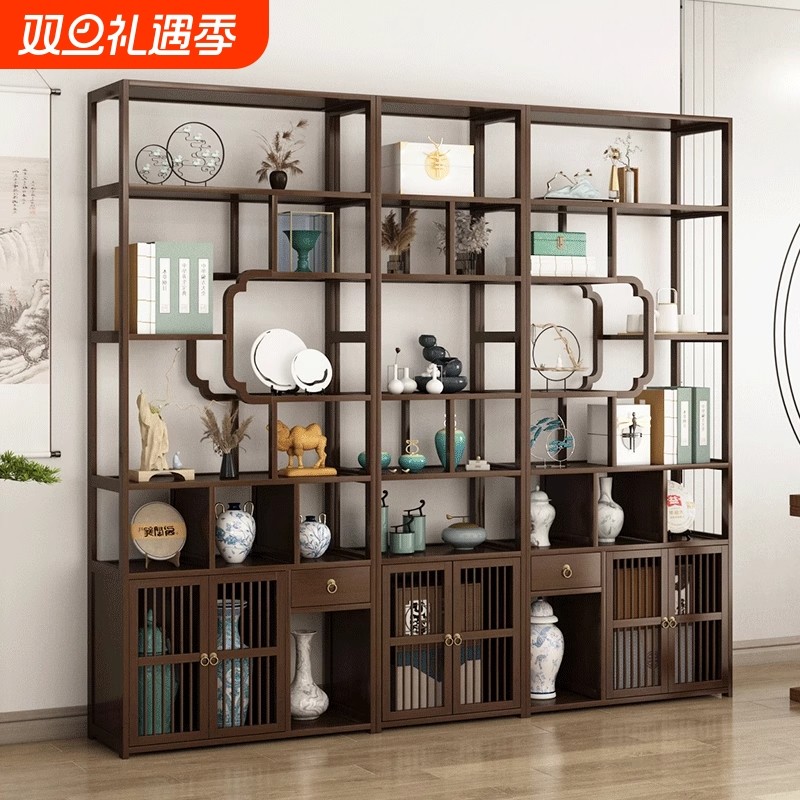 新中式博古架实木复古茶柜茶具茶叶置物架子茶室摆件多宝阁展示柜