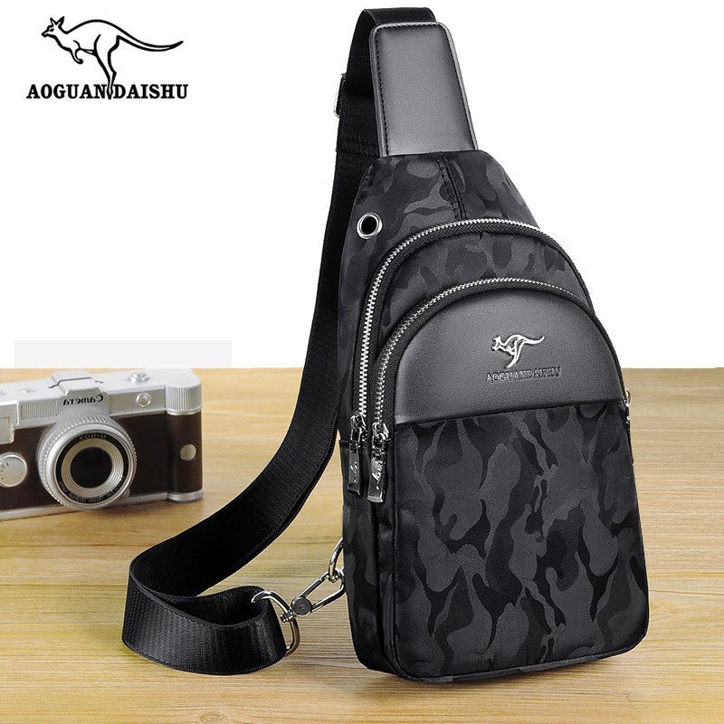 迷彩胸包休闲斜挎包男款包抖音网红生意收钱挎包单肩包牛津布男包