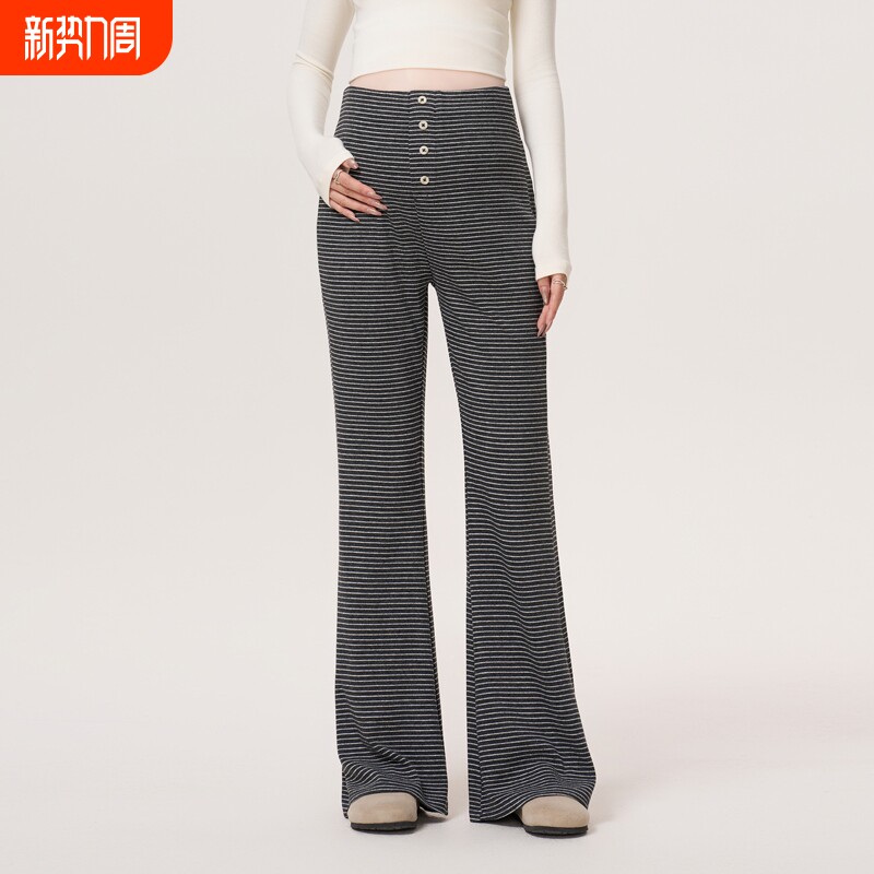孕妇裤子春季外穿条纹喇叭裤2026新款春夏装一体托腹不勒肚子长裤