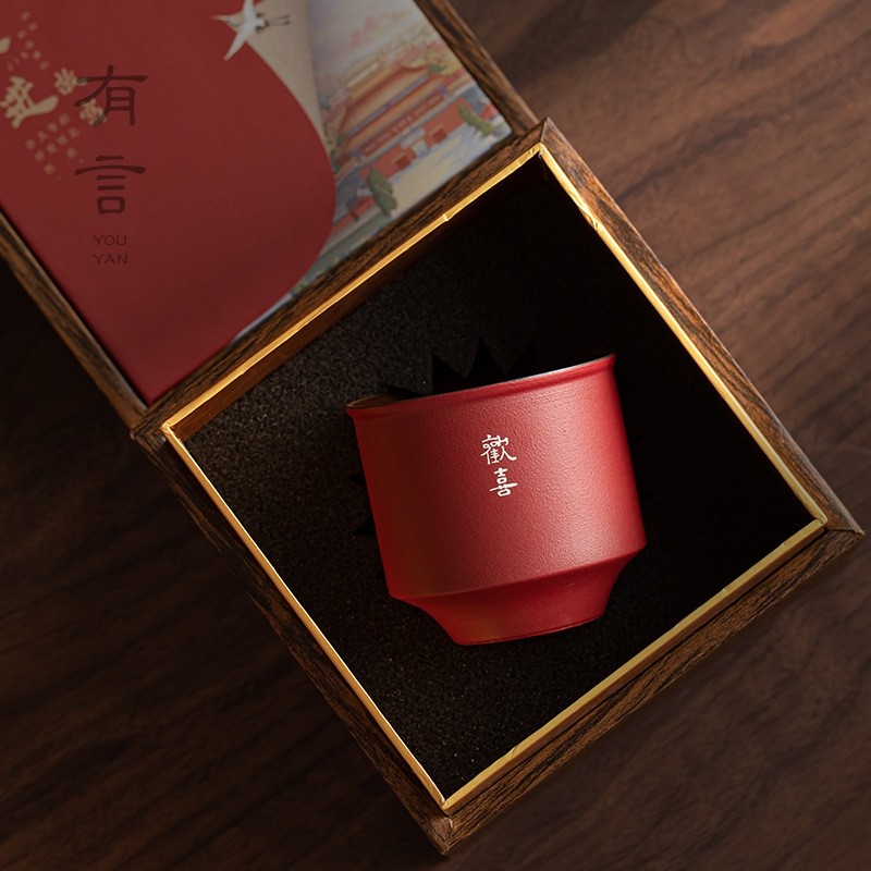 茶杯陶瓷功夫主人杯品茗单杯高档个人专用精致茶盏敬茶杯红色一对