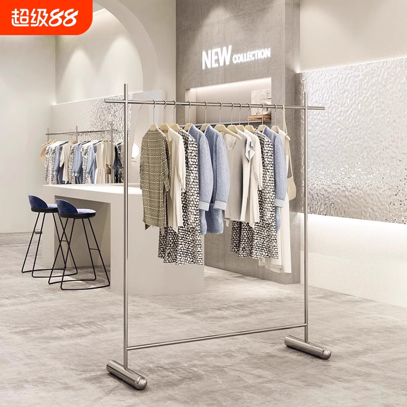服装店不锈钢拉丝落地式挂衣架女装店中岛货架展示架简约陈列道具
