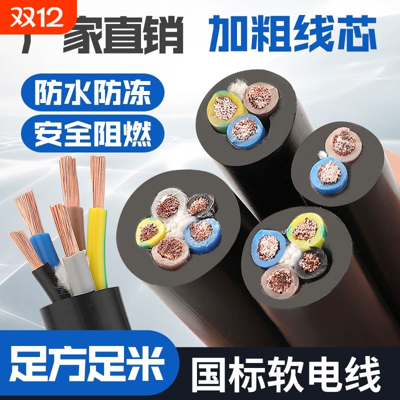 电线国标家用软电缆线2芯护套2.5/4/6/10平方电动车充电线3芯电源