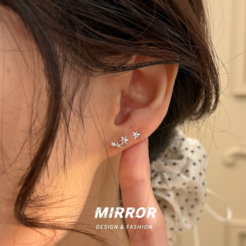 小麋人925纯银不对称花朵耳钉女耳环耳饰简约气质高级感新款925