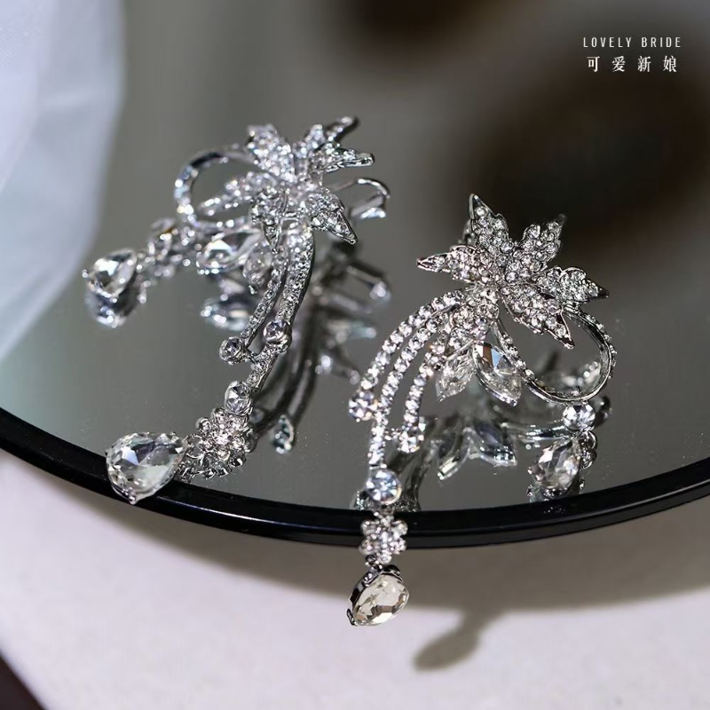 新娘耳饰ETE新款高级超闪耳骨夹结婚主婚纱礼服优雅耳环蝴蝶花朵