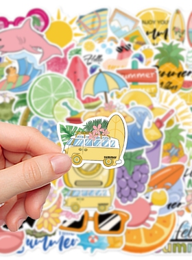 50张Summer Chill Vibes夏日清凉氛围贴纸少女心小清新可爱卡通装饰平板电脑文具耳机旅行箱日记冰箱防水贴画
