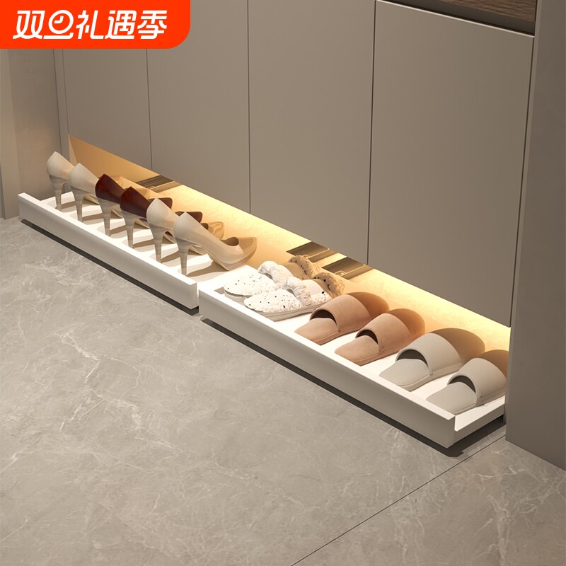 实木鞋柜踢脚抽入户柜下方底部多功能家用收纳抽屉托盘反弹抽拉板