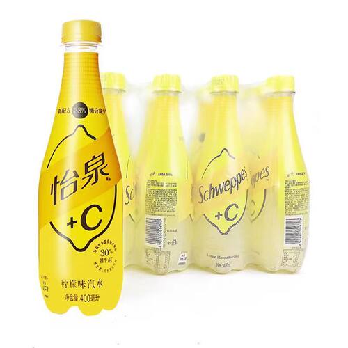 可口可乐怡泉C柠檬味汽水400ml*12/24瓶碳酸饮料气泡苏打打水经典