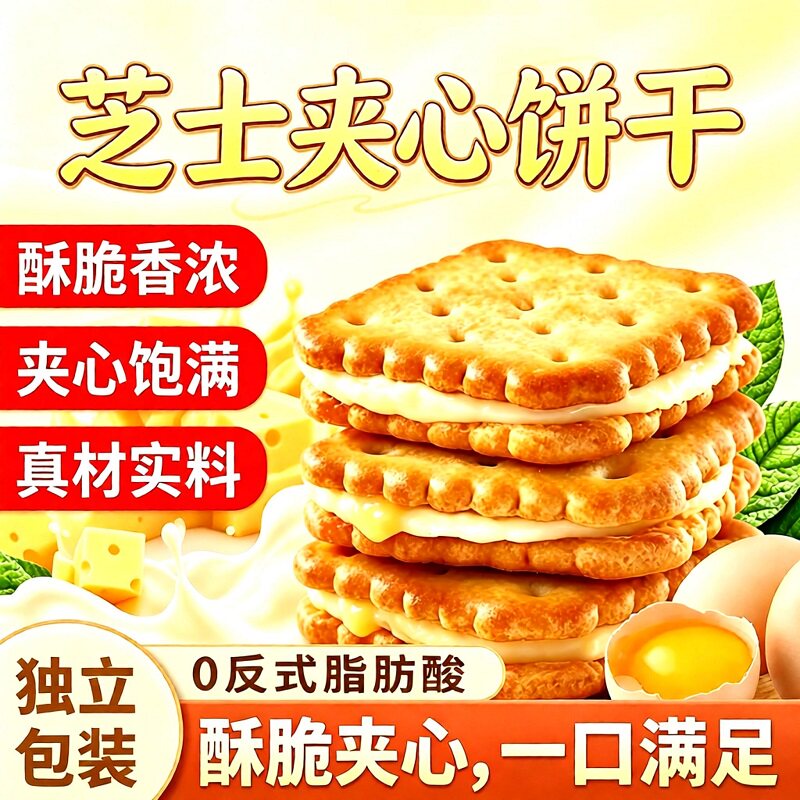 芝士夹心饼干零食酥脆独立包装夹心饼早餐休闲解馋小吃健康好吃