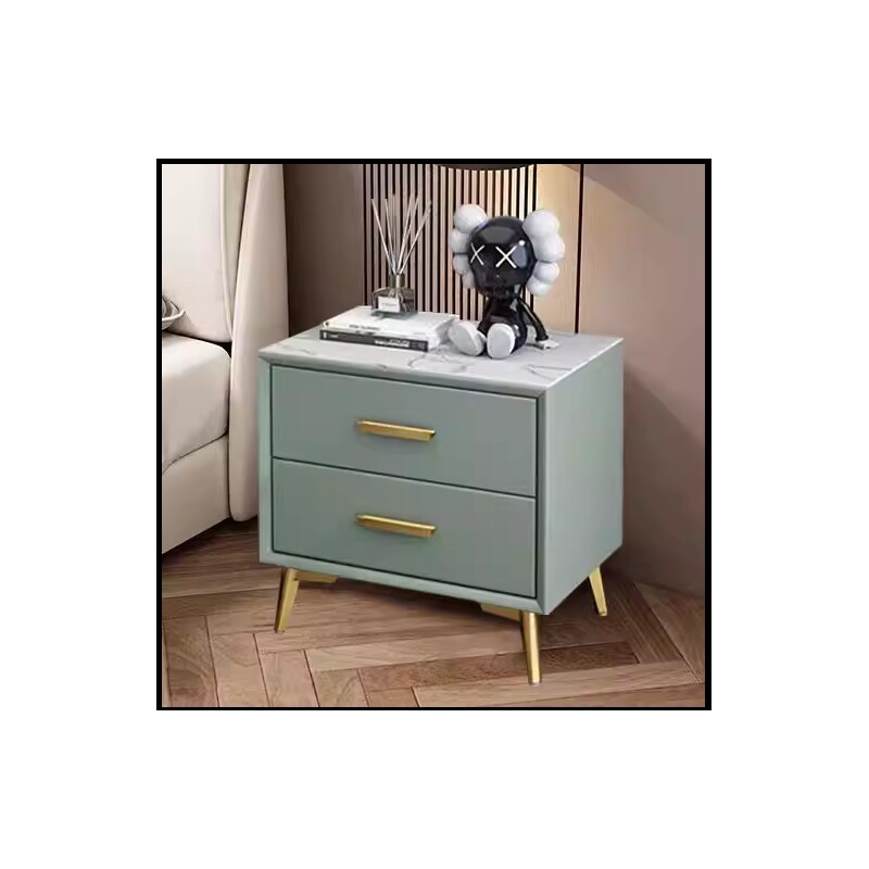 d岩板高级感床头柜简约现代实木主卧2023新款意式皮质轻奢床边柜