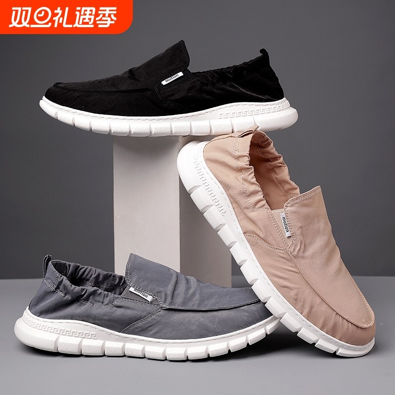 老北京布鞋男夏季休闲帆布鞋透气一脚蹬开车专用套脚懒人豆豆鞋子