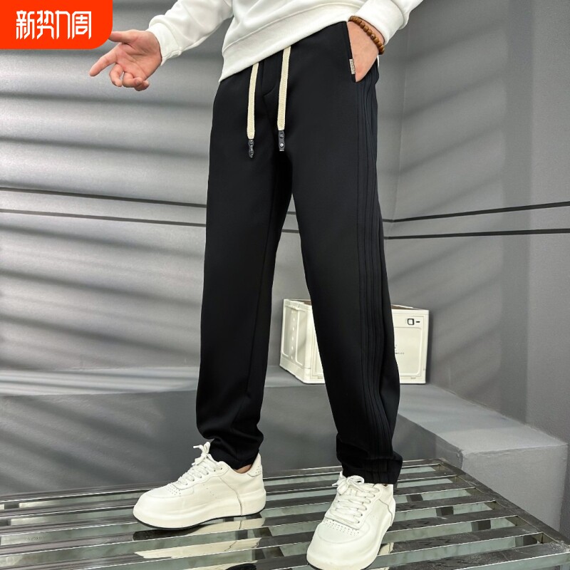 韩版纯色简约休闲裤男士冬季潮流百搭运动卫裤舒适宽松弯刀阔腿裤