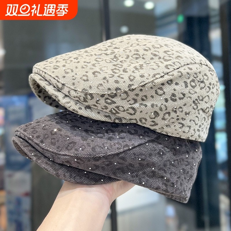 复古豹纹棒球帽子女春秋款时尚百搭帽子宽帽檐潮流显脸小鸭舌帽女