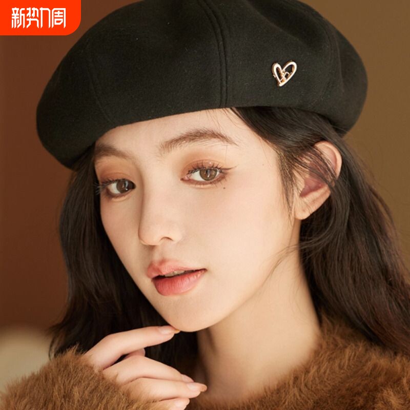羊毛呢大头围贝雷帽新款韩版保暖画家帽黑色灰色休闲秋季报童帽