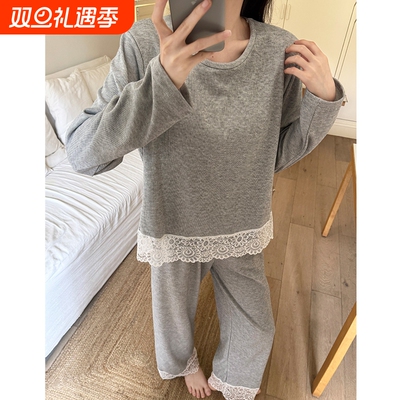 加绒睡衣女款秋冬季蕾丝花边长袖