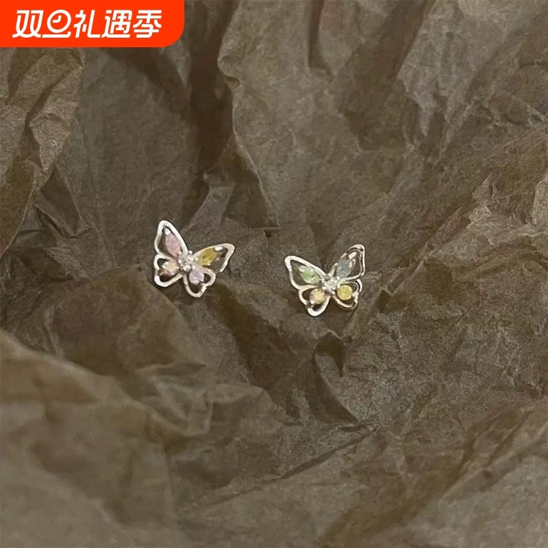 Surprise 999足银蝴蝶耳钉耳骨钉女耳蜗钉耳环小巧