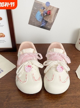 粉色可爱板鞋女春秋chic小众设计学生运动小白鞋子女红色平底圆头