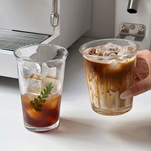 透明玻璃杯高颜值美式手冲咖啡杯子冷饮果汁杯加厚敞口饮品杯家用