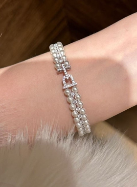 超温柔~法式轻奢双排闪钻串珠手链精致设计感小众百搭戒指女新款