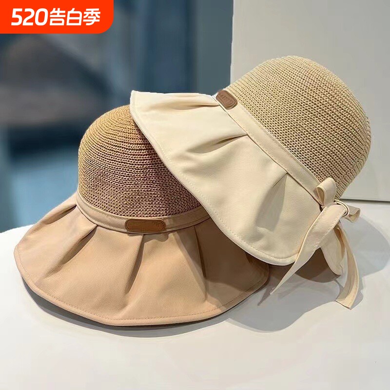 大帽檐遮脸渔夫帽女夏季韩版百搭出游遮阳帽防晒草编太阳帽子薄款