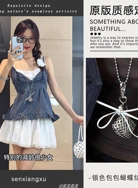 编织爱心包包蝴蝶结项链ins简约时尚百搭锁骨链小众高级感毛衣链