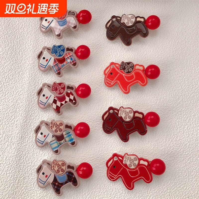 新款红色金钱马发夹可爱马上有钱小马发卡碎发侧边刘海夹发饰