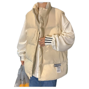 立领棉马甲外套男士春秋冬季ins潮牌绣标保暖外穿背心马夹面包服