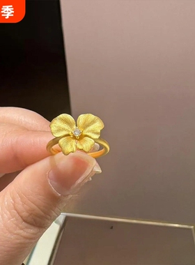 新中式复古国潮风金色拉丝戒指