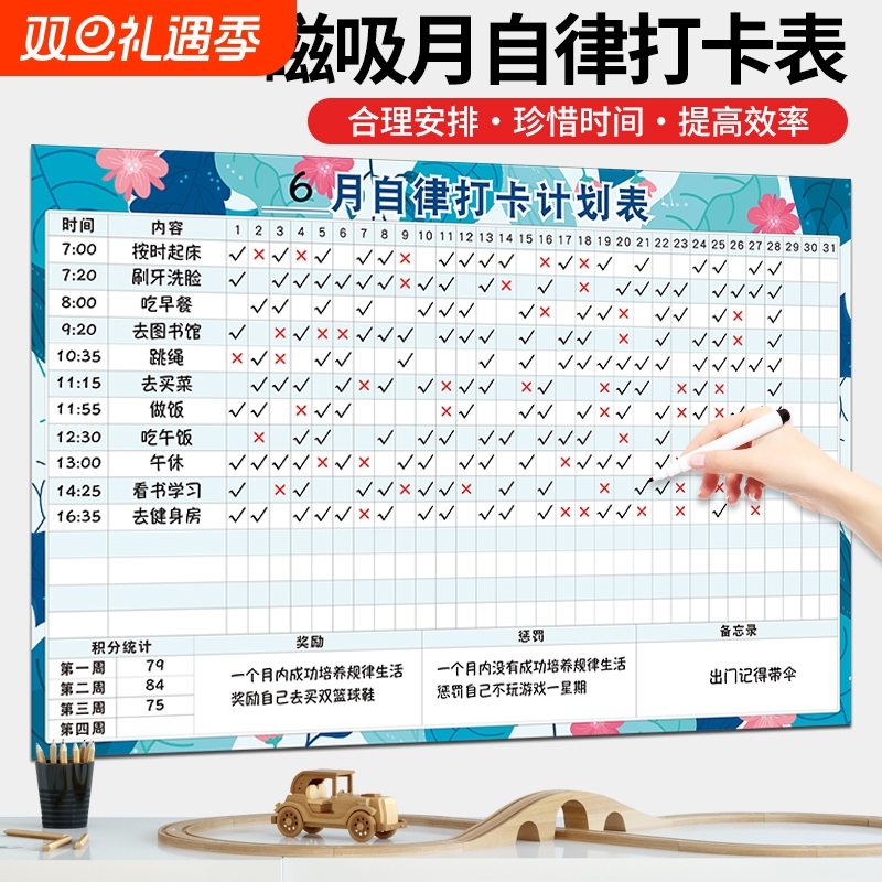 学习自律打卡计划表月记录表墙贴