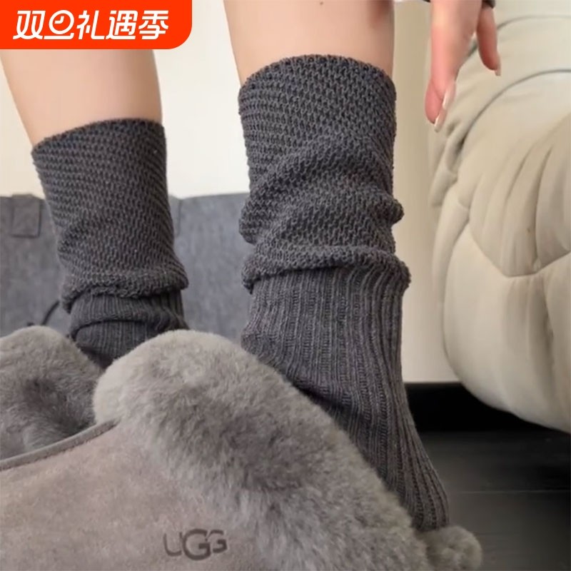 堆堆袜子女2025新款爆款纯棉秋季中筒袜无骨长筒长袜套白色黑色