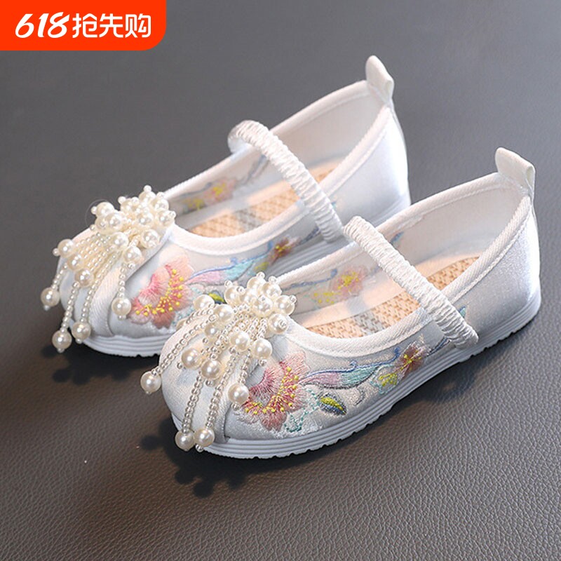 汉服绣花鞋女童老北京手工布鞋中国风舞蹈鞋春秋新款古装刺绣童鞋