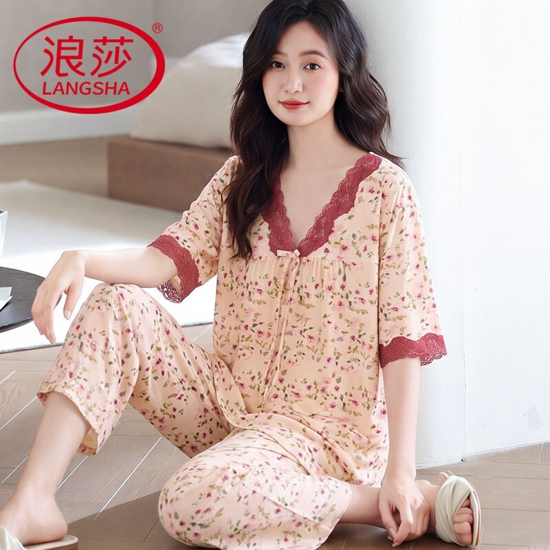 浪莎凉感莱赛尔棉睡衣女夏季套装图片