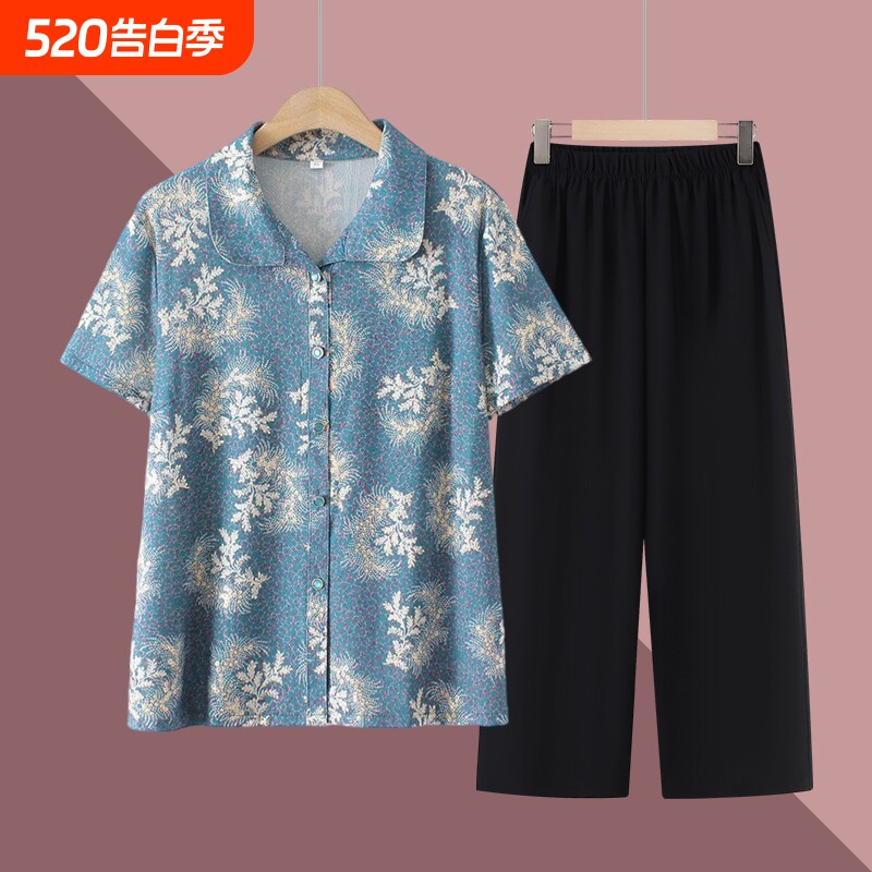 奶奶装夏装短袖衬衣中老年人衣服女60岁70妈妈上衣老太太夏季衬衫