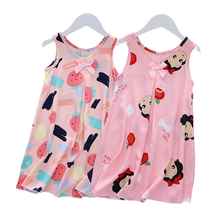 女童棉绸睡裙亲子夏季薄款冰感丝滑吊带女孩大童母女夏款儿童睡衣