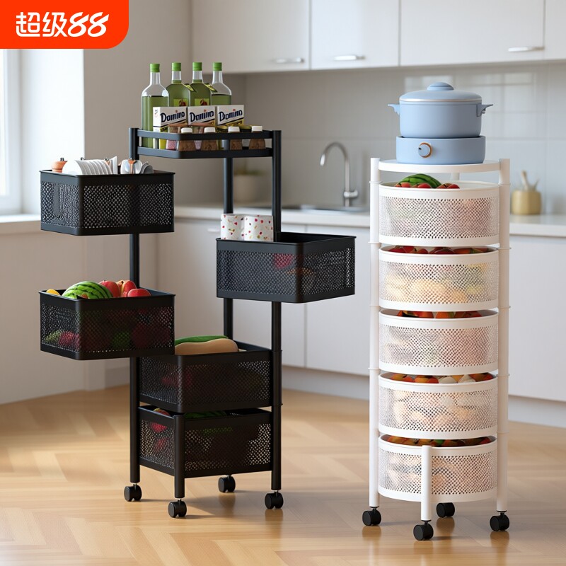 厨房置物架多层收纳架旋转家用落地零食箱客厅玩具果蔬菜篮小推车