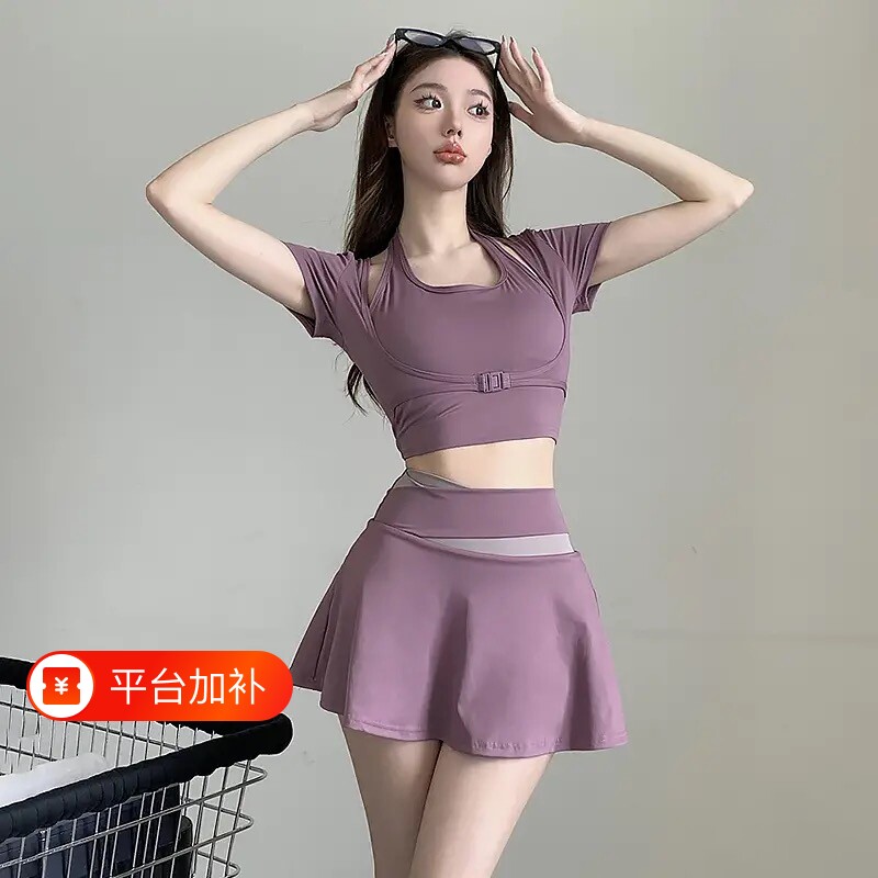 瑜伽服套装夏季跑步健身套装女晨跑裤裙假两件服装运动套装女训练