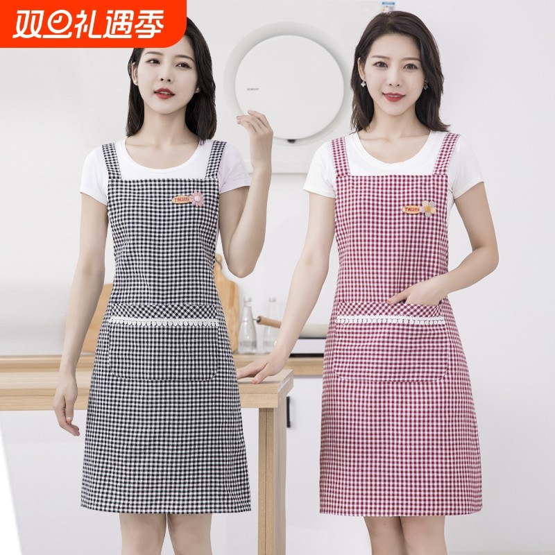 家用围裙新款厨房做饭背带围腰棉布罩衣工作服加长耐脏耐磨家务
