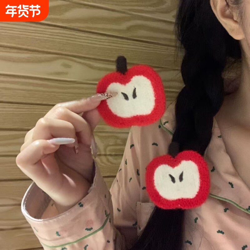 可爱卡通苹果无痕魔术贴甜美少女心侧边碎发刘海贴圣诞节卡通发饰