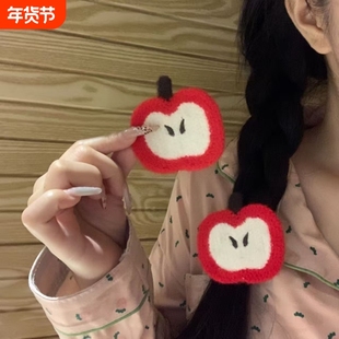 可爱卡通苹果无痕魔术贴甜美少女心侧边碎发刘海贴圣诞节卡通发饰