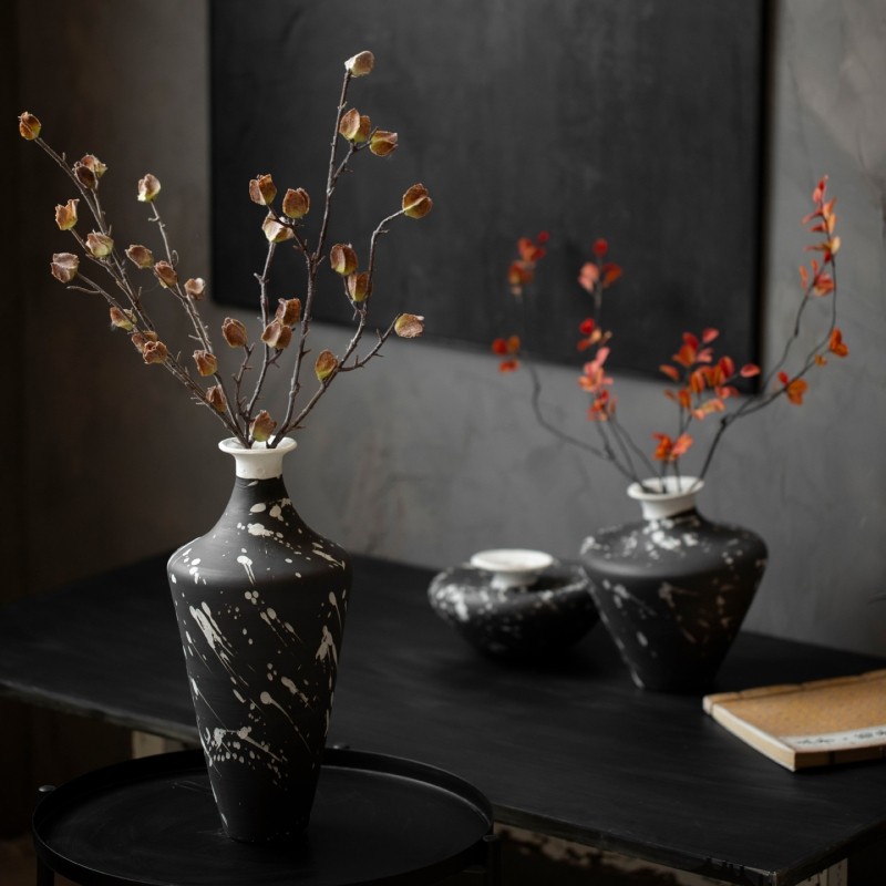 景德镇侘寂风陶瓷花瓶新中式禅意粗陶花器客厅书房插花装饰品摆件