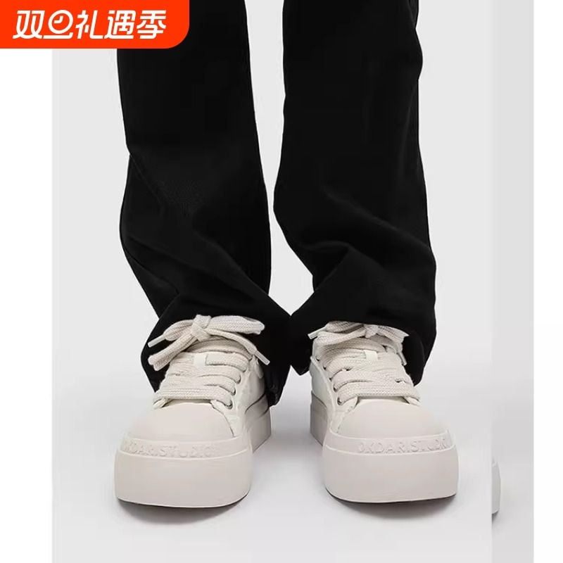 2026春季黑白情侣款帆布鞋厚底增高休闲大头鞋小众百搭舒适板鞋