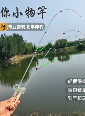 亲子娱乐带轮小物钓鱼竿迷你超短便携微物溪流儿童户外露营鱼竿
