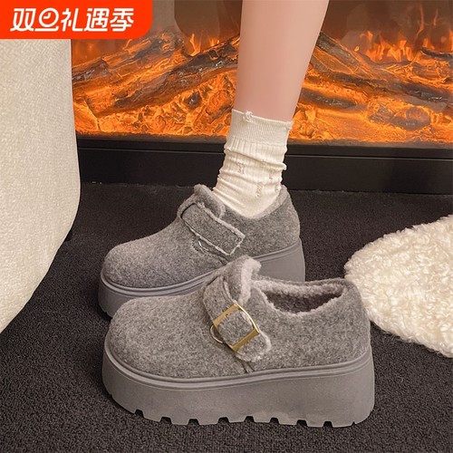 厚底增高一脚蹬勃肯鞋子女冬季加绒保暖全包2025新款爆款棉鞋外穿